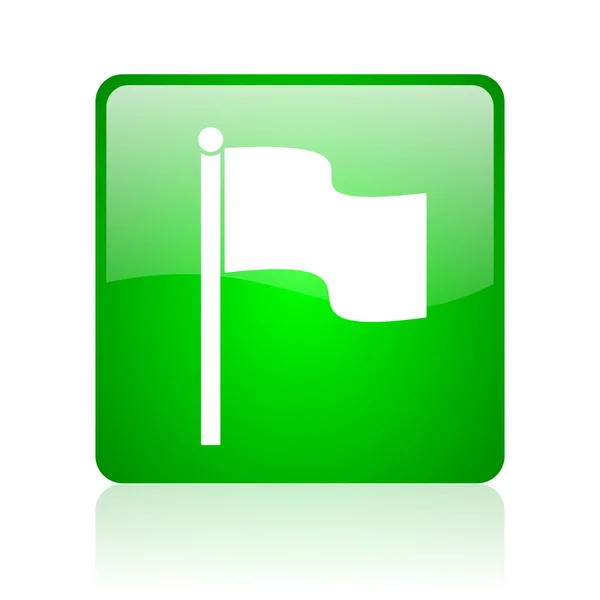 Bayrak yeşil kare web parlak simgesi — Stok fotoğraf