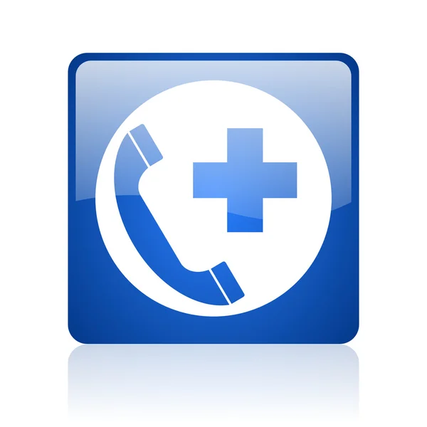 Chiamata di emergenza blu quadrato web icona lucida — Foto Stock