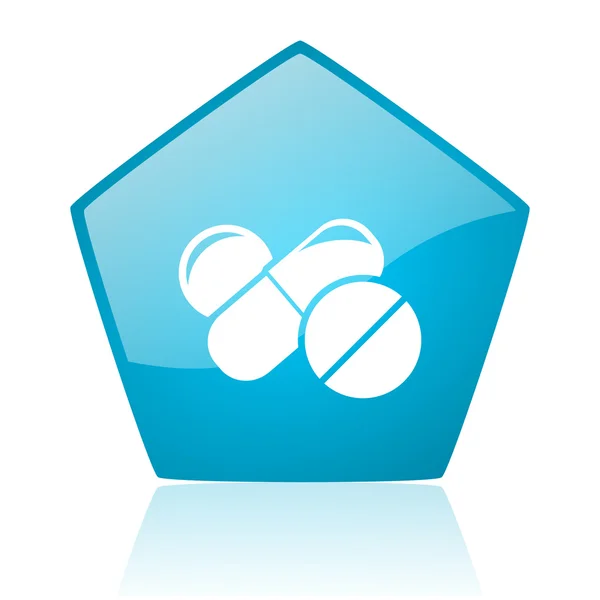 Pills blue pentagon web glossy icon — Stock Photo, Image