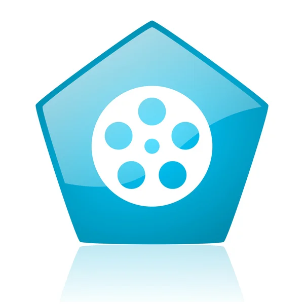 Film blauwe pentagon web glanzende pictogram — Stockfoto