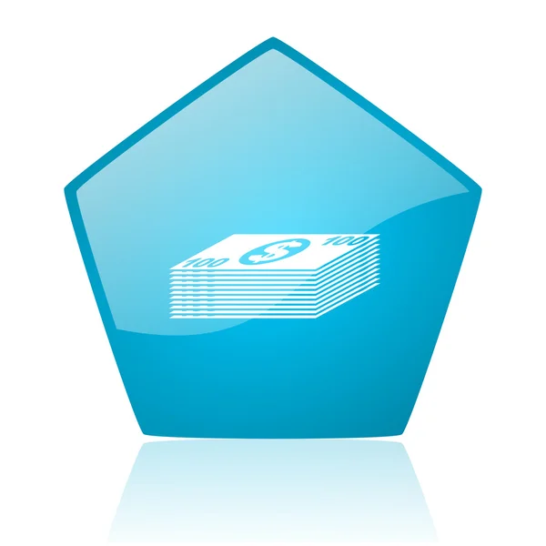 Dinheiro azul pentágono web ícone brilhante — Fotografia de Stock