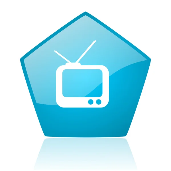 TV kék pentagon web fényes ikon — Stock Fotó