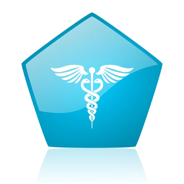 Caduceus blaues Fünfeck Web-Hochglanz-Symbol — Stockfoto