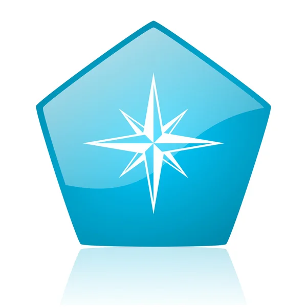 Boussole bleu pentagone web icône brillante — Photo