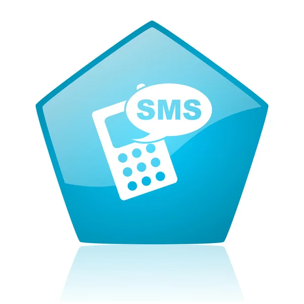 Sms azul pentágono web ícone brilhante — Fotografia de Stock