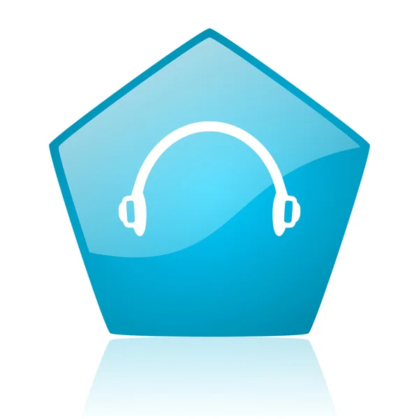 ヘッドフォン青い五角形 web 光沢のあるアイコン — ストック写真