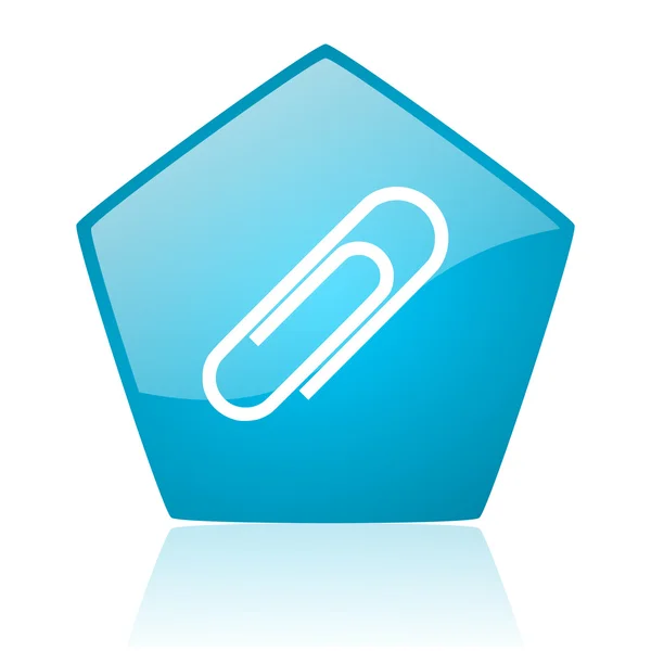 Clipe de papel azul pentágono web ícone brilhante — Fotografia de Stock
