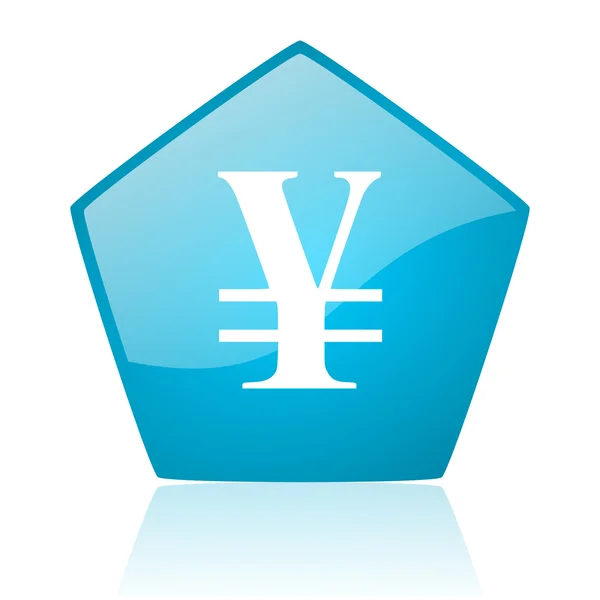 Yen azul pentágono web brillante icono — Foto de Stock