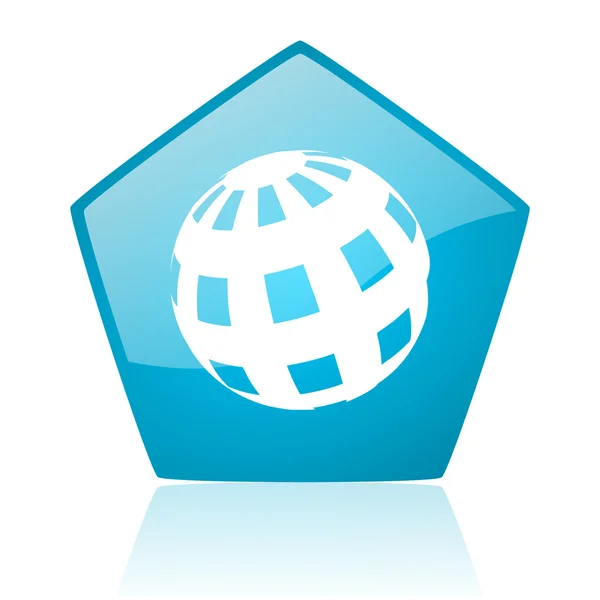 Dünya mavi pentagon web parlak simgesi — Stok fotoğraf