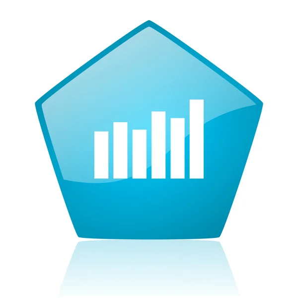 Gráfico de barras azul pentágono web ícone brilhante — Fotografia de Stock