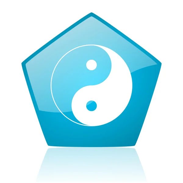Ying yang blauwe pentagon web glanzende pictogram — Stockfoto