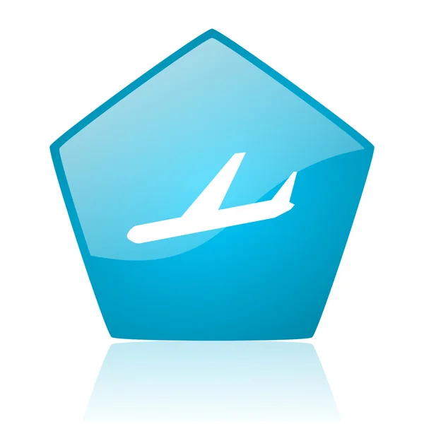 Airplane blue pentagon web glossy icon — Stock Photo, Image