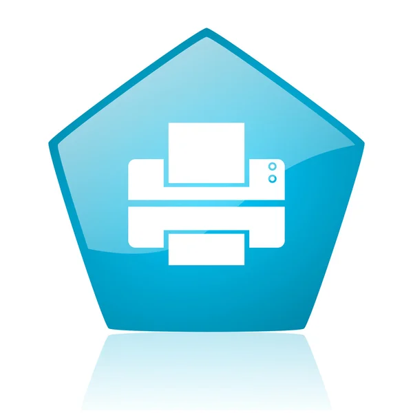 Impressora azul pentágono web ícone brilhante — Fotografia de Stock