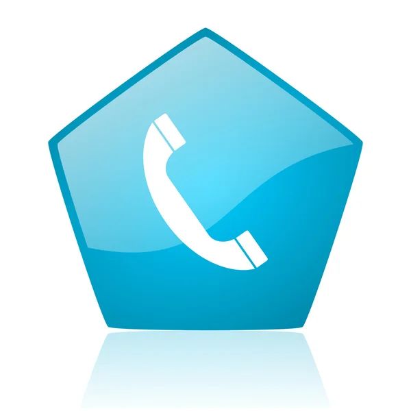 Telefone azul pentágono web ícone brilhante — Fotografia de Stock