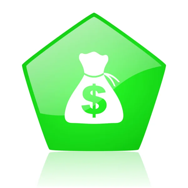Dinheiro verde pentágono web ícone brilhante — Fotografia de Stock