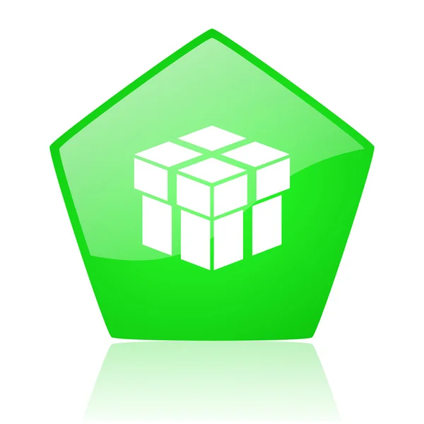 Kutu yeşil pentagon web parlak simgesi — Stok fotoğraf