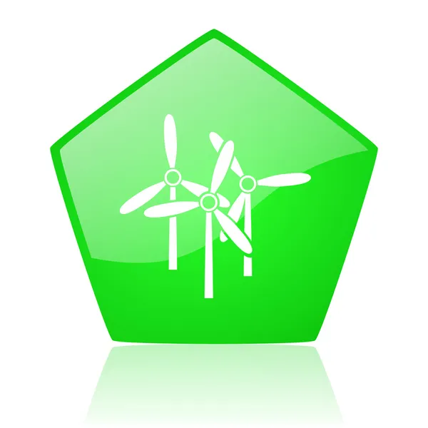 Windmill green pentagon web glossy icon — Stock Photo, Image