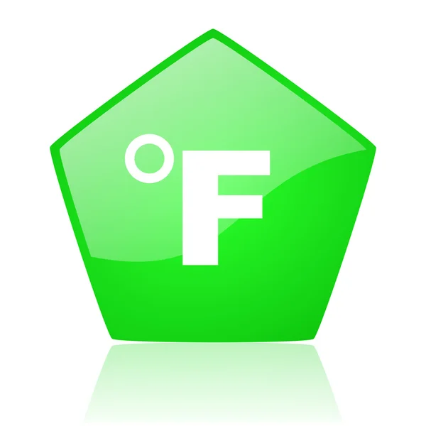 Fahrenheit groene pentagon web glanzende pictogram — Stockfoto