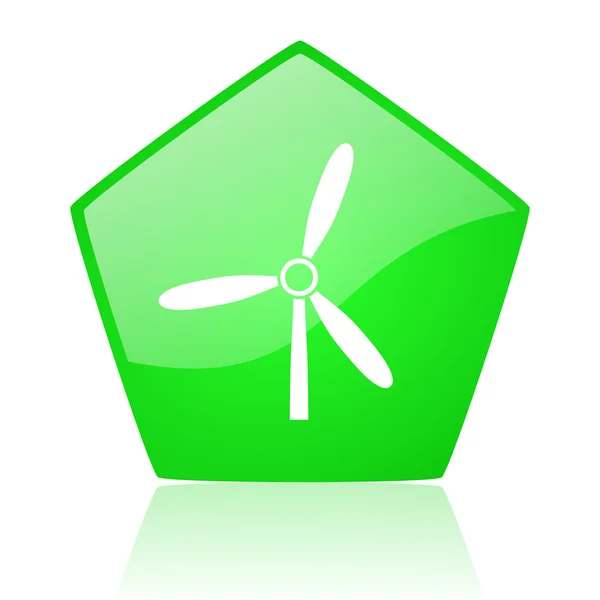 Windmill green pentagon web glossy icon — Stock Photo, Image