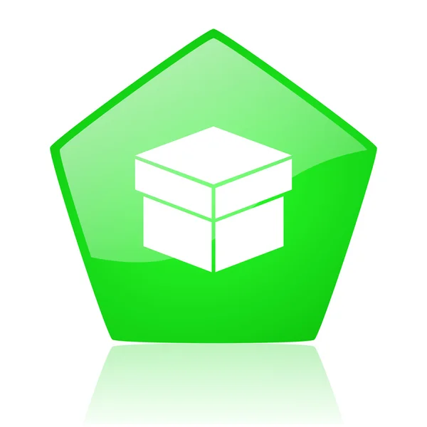 Box green pentagon web glossy icon — Stock Photo, Image