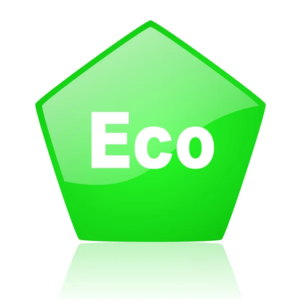 Eco verde pentágono web brillante icono — Foto de Stock