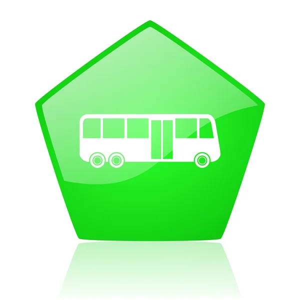 Autobús verde pentágono web brillante icono — Foto de Stock