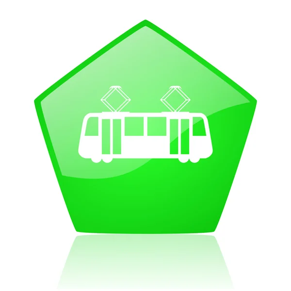 Tram groene pentagon web glanzende pictogram — Stockfoto