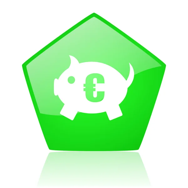Piggy bank groene pentagon web glanzende pictogram — Stockfoto
