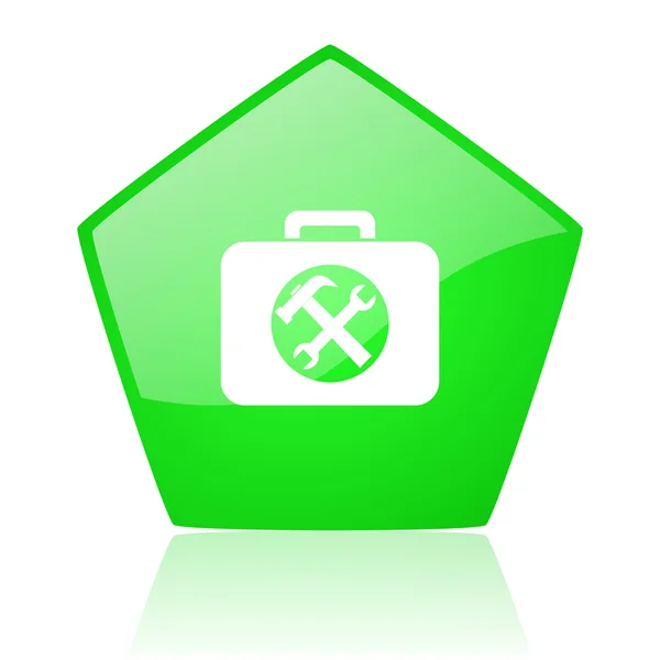 Набір інструментів зелений п'ятикутник веб глянсова іконка — стокове фото