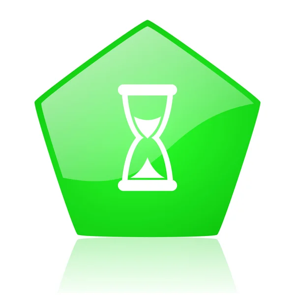 Tiempo verde pentágono web brillante icono —  Fotos de Stock