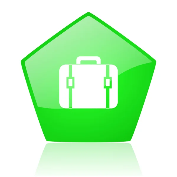 Bagaglio pentagono verde web icona lucida — Foto Stock