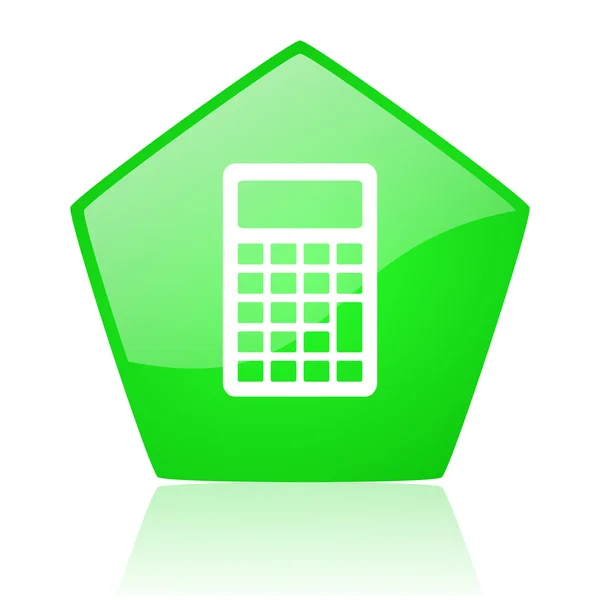 Calculadora verde pentágono web ícone brilhante — Fotografia de Stock