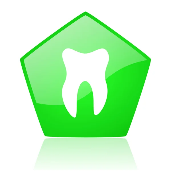 Tooth green pentagon web glossy icon — Stock Photo, Image