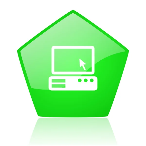 Pc pentágono verde web icono brillante — Foto de Stock