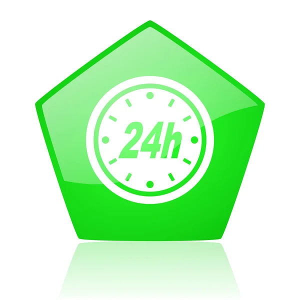 24h zielony Pentagonu WWW błyszczący ikona — Zdjęcie stockowe