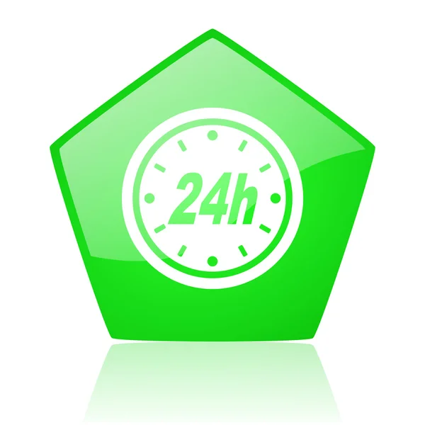 24h green pentagon web glossy icon — Stock Photo, Image