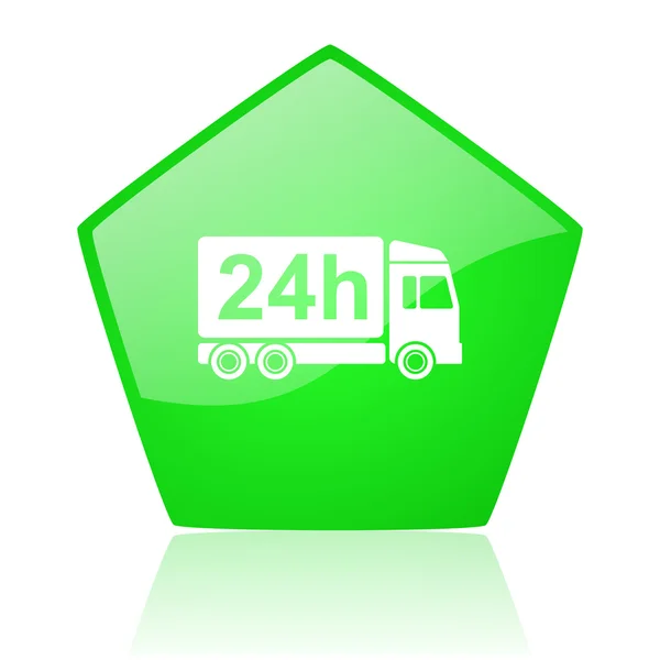 Delivery 24h green pentagon web glossy icon — Stock Photo, Image