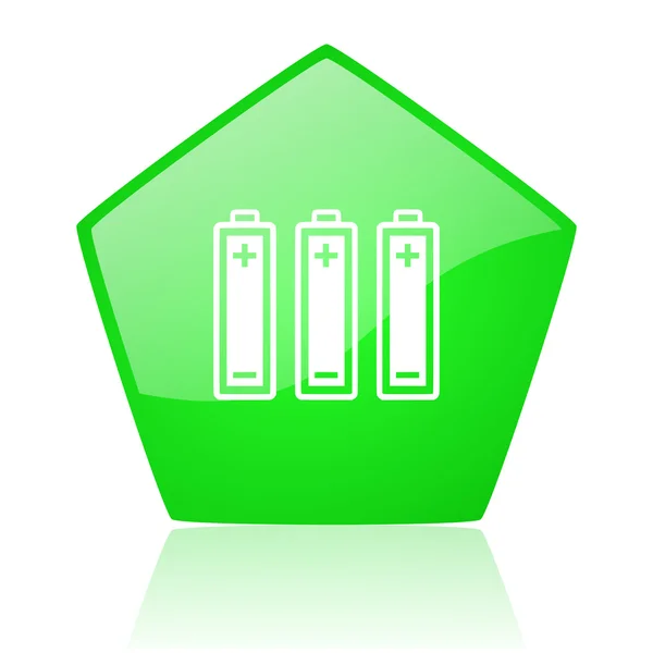 Baterie Zielona Pentagonu WWW błyszczący ikona — Zdjęcie stockowe
