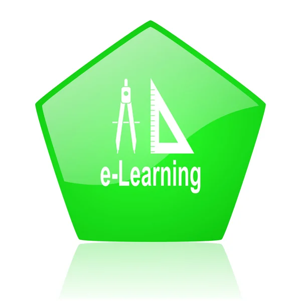 E-learning green pentagon web glossy icon — Stock Photo, Image