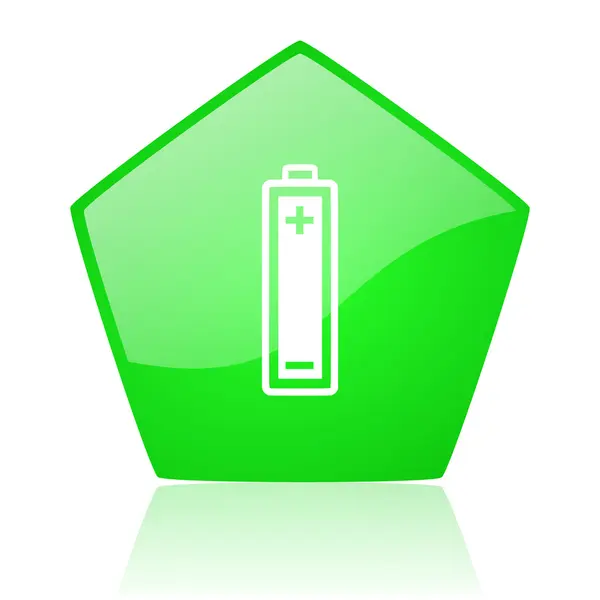 Baterii zielony Pentagonu WWW błyszczący ikona — Zdjęcie stockowe