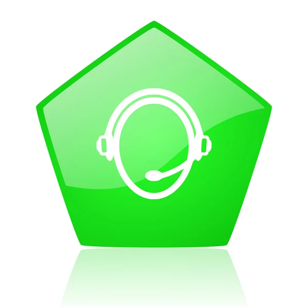 Müşteri hizmet yeşil pentagon web parlak simgesi — Stok fotoğraf