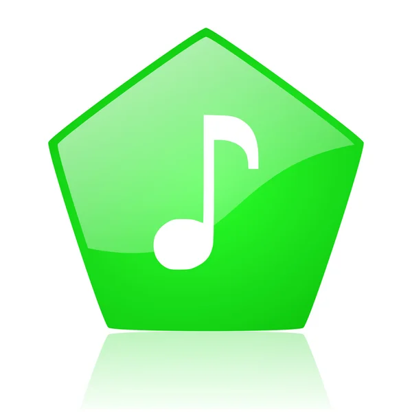 Música verde pentágono web ícone brilhante — Fotografia de Stock