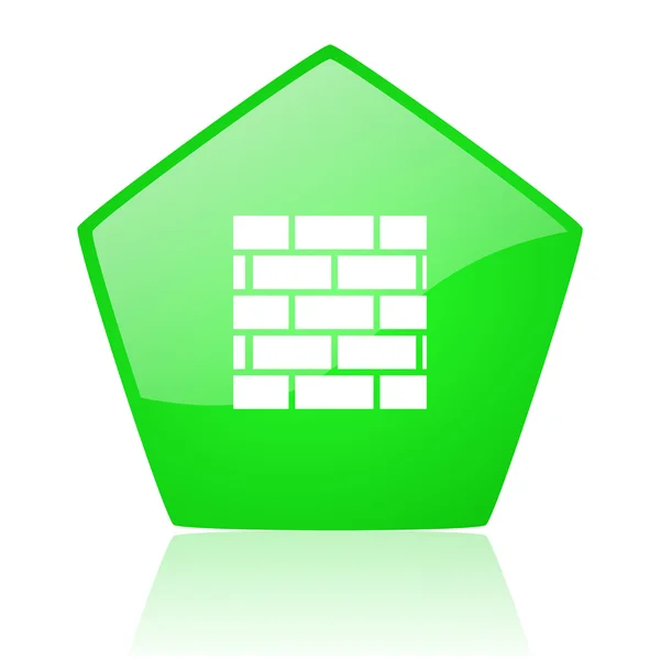 Güvenlik Duvarı yeşil pentagon web parlak simgesi — Stok fotoğraf
