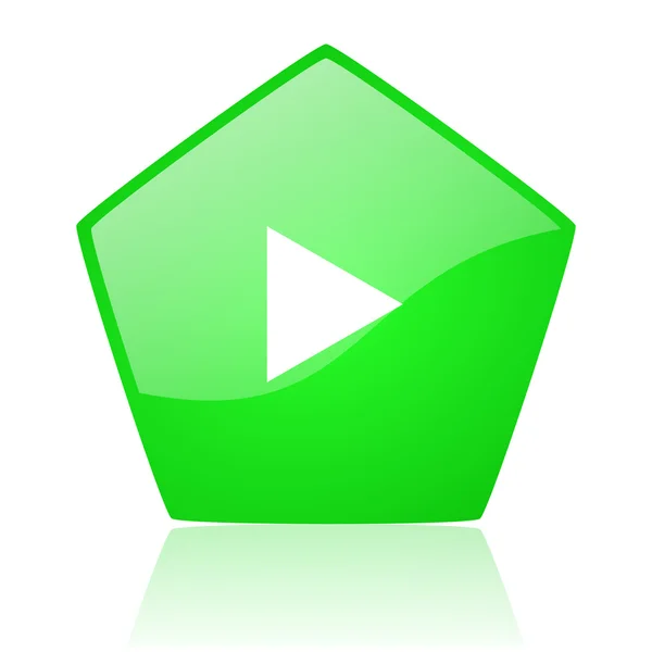 Играть зеленый пятиугольник веб-глянцевый значок — стоковое фото