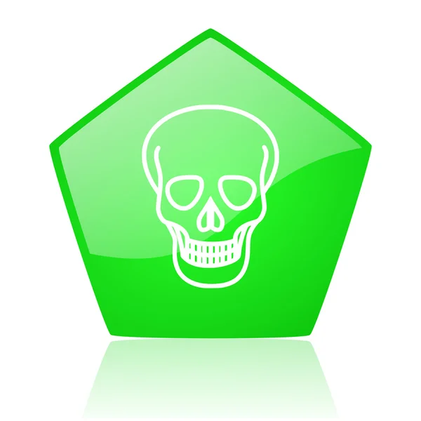 Calavera verde pentágono web brillante icono — Foto de Stock
