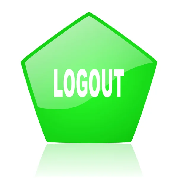 Logout groene pentagon web glanzende pictogram — Stockfoto