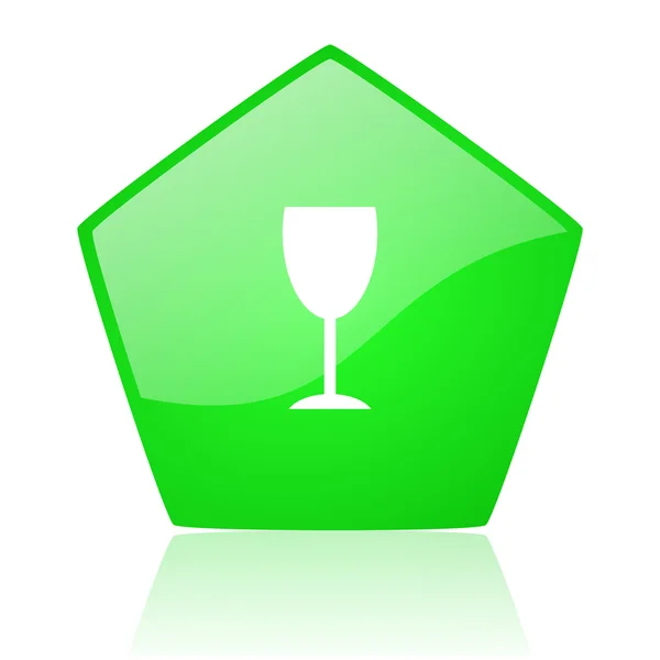 Cristal verde pentágono web brillante icono — Foto de Stock