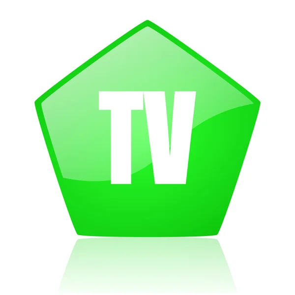 Tv green pentagon web glossy icon — Stock Photo, Image