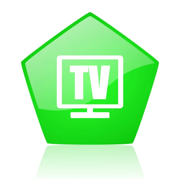 TV zöld pentagon web fényes ikon — Stock Fotó