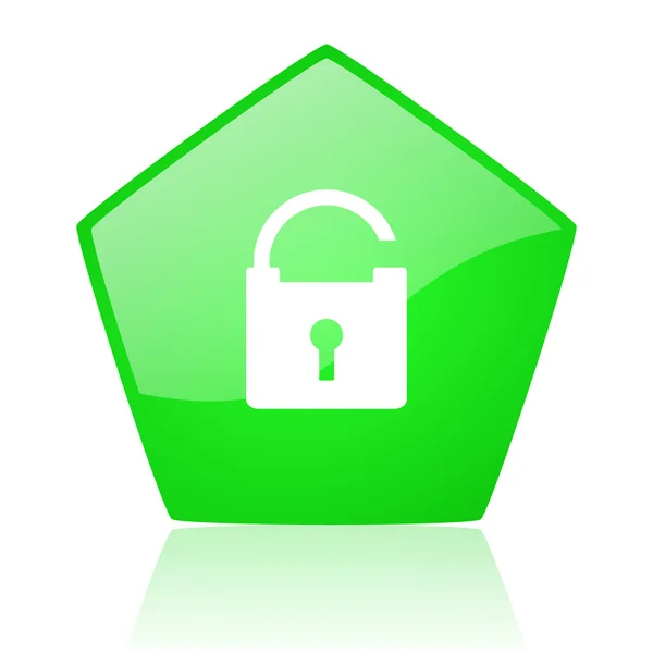 Padlock green pentagon web glossy icon — Stock Photo, Image